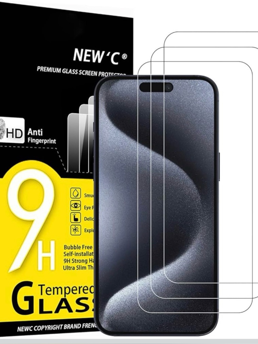 NEW’C 3-Pack Tempered Glass Screen Protector iPhone 15 Plus, Pro Max, & 16